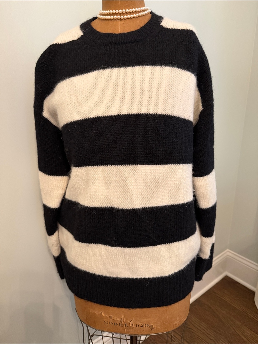 kate spade Black and White Striped Crewneck Sweater